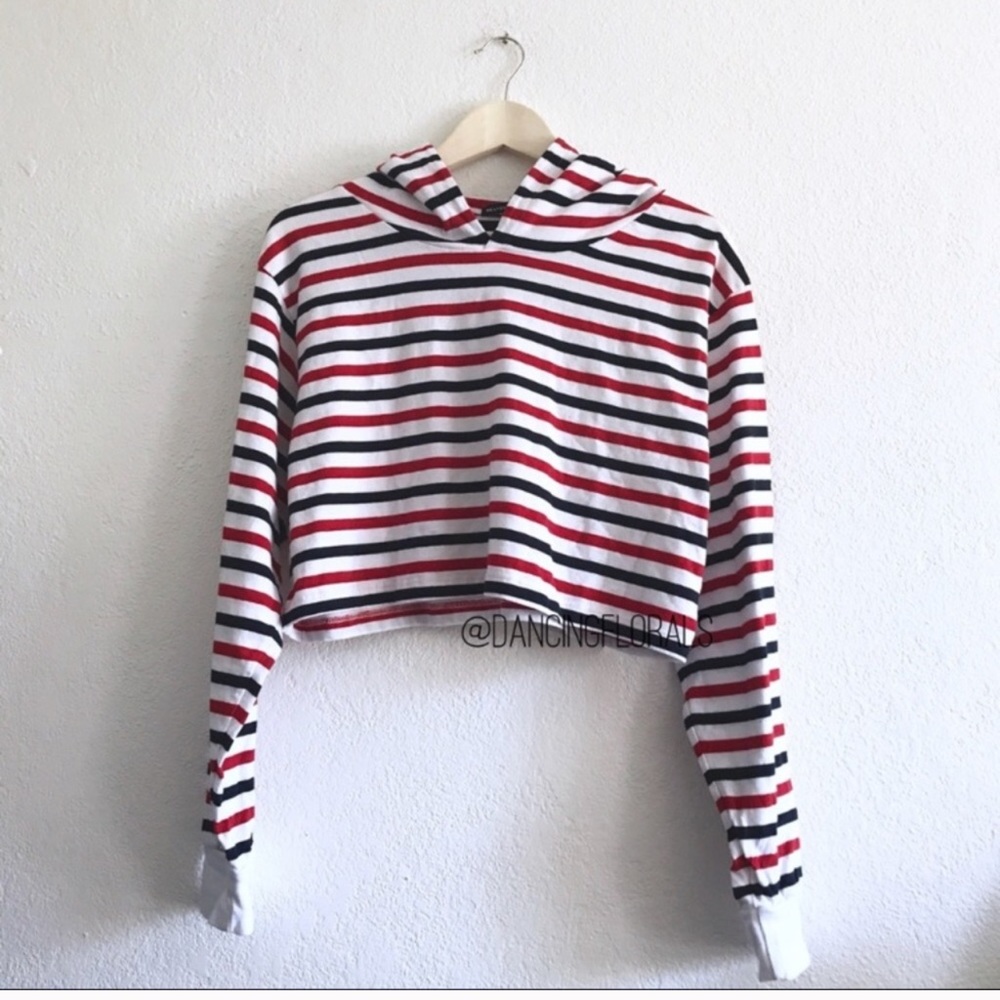 Brandy Melville red white blue striped crop hoodie